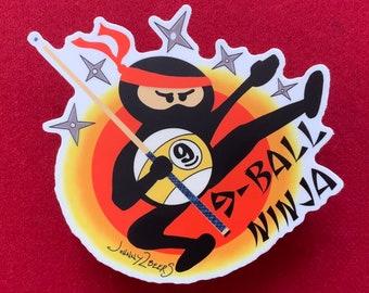 9-Ball Ninja Sticker: Master the Cue with Pool-tastic Fun & Style!