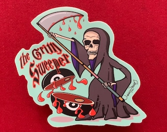 Unleash the Grim Sweeper: Eight Ball Slice Sticker with Pool League Chuckles