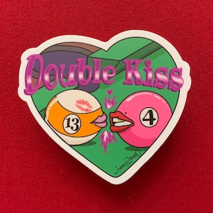 Heartfelt Double Kiss Sticker: Playful Billiards Love with 13 and 4 Ball Kissing