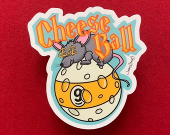 Cheese Ball Sticker: Pocket the 9-Ball Win with a Money Minded Mouse