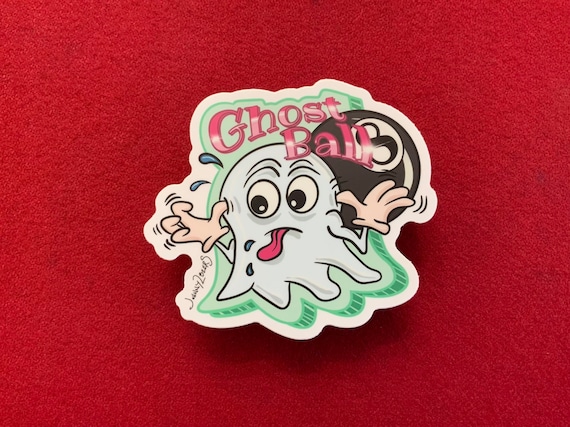 Ghost Ball Shenanigans: Playful Billiards Prankster Sticker