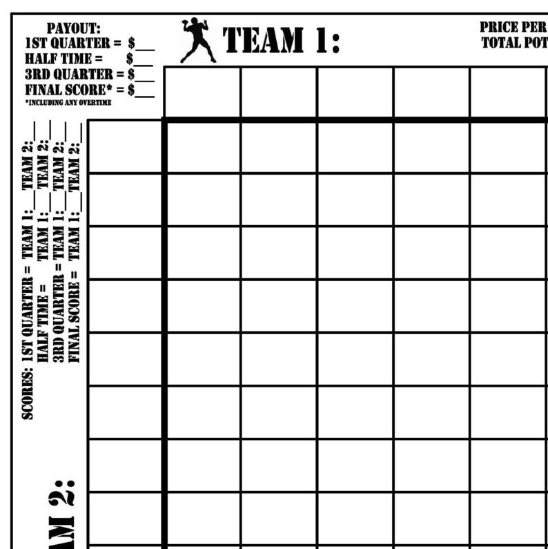 Printable Football Squares. Football Pot, Super Bowl Watch Party Game