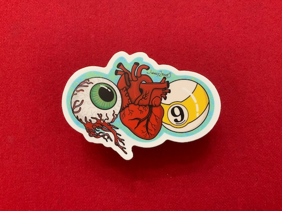 Passionate Love 9-Ball Sticker: Eye, Heart, Billiards Art