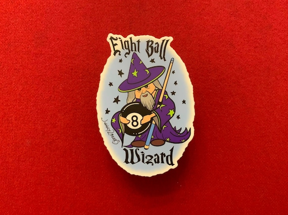 Eight Ball Wizard Sticker: Magical Billiards, Cue Stick Staff