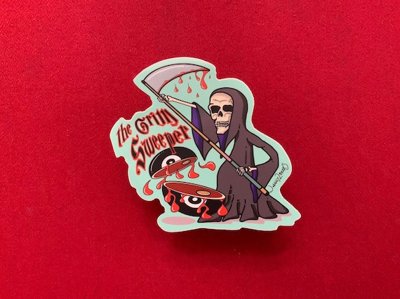 Unleash the Grim Sweeper: Eight Ball Slice Sticker with Pool League Chuckles