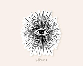 All-Seeing Eye burst Kiss-Cut Stickers | Occult illustration, black ink