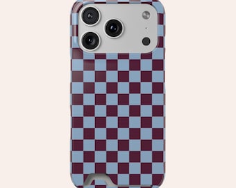 Purple and Blue Checkerboard Phone Case with Card Holder | Retro Geometric
