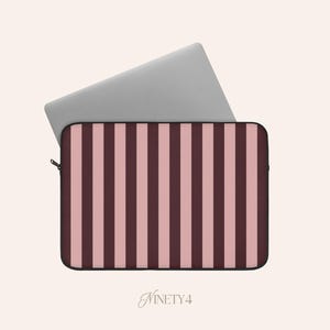 Custodia per laptop a righe verticali bordeaux e rosa / Custodia a righe rosa e marrone