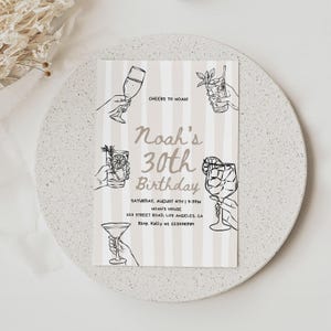 Editable Birthday Party Invitation Hand Drawn Scribble Cocktail Invitation, 21st, 30th, 40th, 50th, Birthday Invite Printable Canva Template