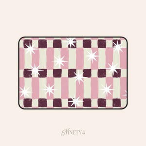 Pink Checker Sparkle Desk Mat | Retro Star Pattern Mouse Pad