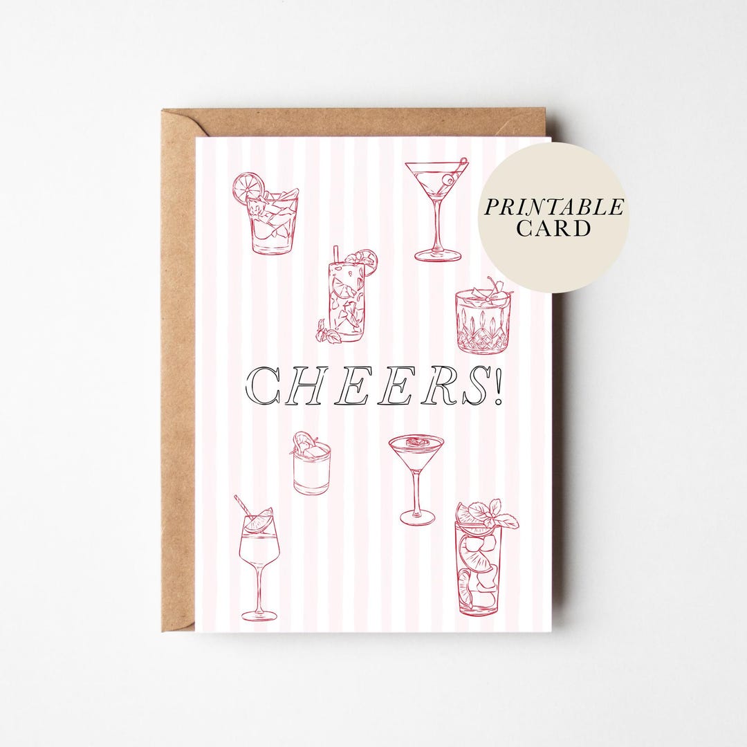 Printable Cocktail Birthday Card Design Template Digital Download ...