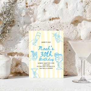 Editable Birthday Party Invitation Hand Drawn Scribble Cocktail Invitation, 21st, 30th, 40th, 50th, Birthday Invite Printable Canva Template