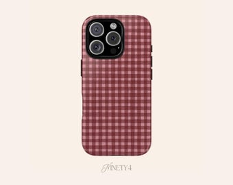 Burgundy Gingham iPhone and Samsung Phone Case: Snap, Tough or Magsafe Cover