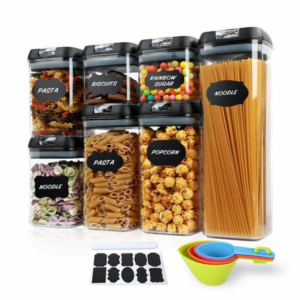 Food Storage Containers Set of 7 with FREE MEASURING SAPOON   Plastic Airtight Food Storage jars with Lids,  for Storing Pasta cereals etc