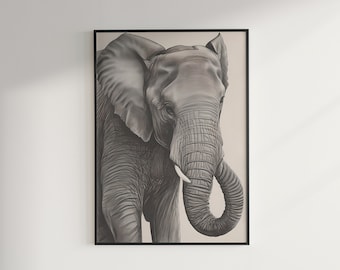 African Elephant Digital Print | Wall Art Illustration (Unframed)