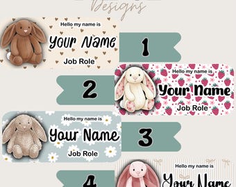 Character BUNNY JELLY TOY Personalised name badge. Nursing, Doctor, Student, Teacher, Healthcare, Midwife, Dentist, Paramedic