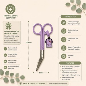 Tijeras para vendajes de enfermera / Tijeras de traumatología de colores / Tijeras médicas de acero inoxidable / Regalo para enfermera / Adorno para uniforme quirúrgico imagen 5