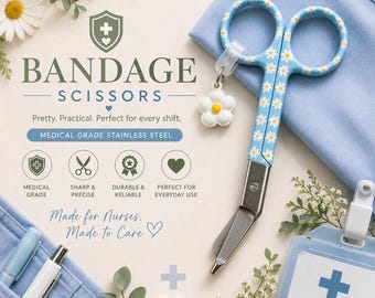 Blue Daisy Bandage Scissors | Nurse Scissors with Daisy Charm | Medical Scissors | EMT Scissors | Trauma Shears | NHS Nurse Gift | First Aid