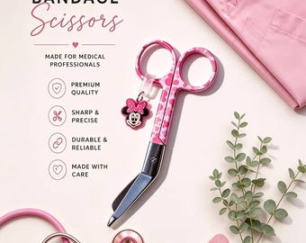 Pink Mouse Bandage Scissors | Cute Nursing Scissors with Matching Charm | Medical Trauma Scissors | Nurse Gift | Student Nurse | Steel