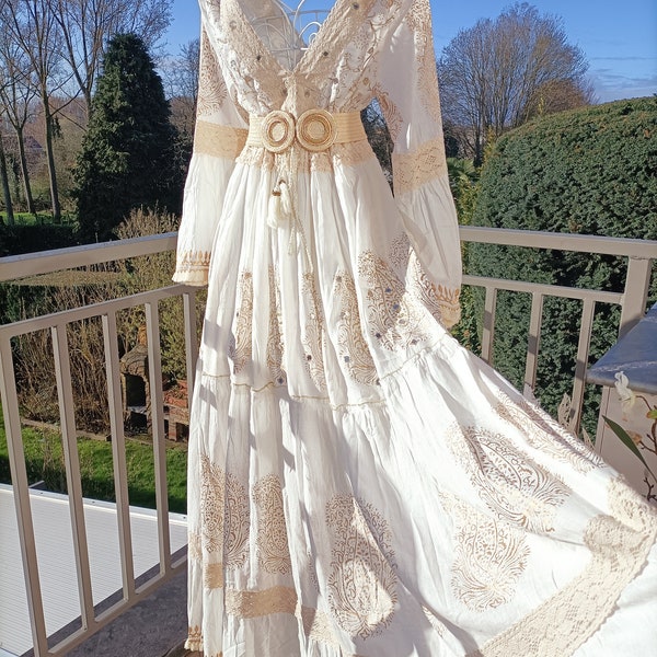 Robe blanche pour mariage, Maxi boho pour femme, Robe Maxi Blanche pour l’été, robe hippie boho, robe Maxi boho.