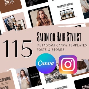 115 Salon Instagram Templates - Social Media Templates - Instagram Templates for Hair Stylist - Instagram Templates Canva - Instagram Posts