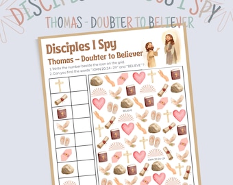 Bible I Spy Thomas Doubter to Believer | Apostle Disciple Thomas Activity | Christian Printable Game for Kids | Sunday School & Homeschool