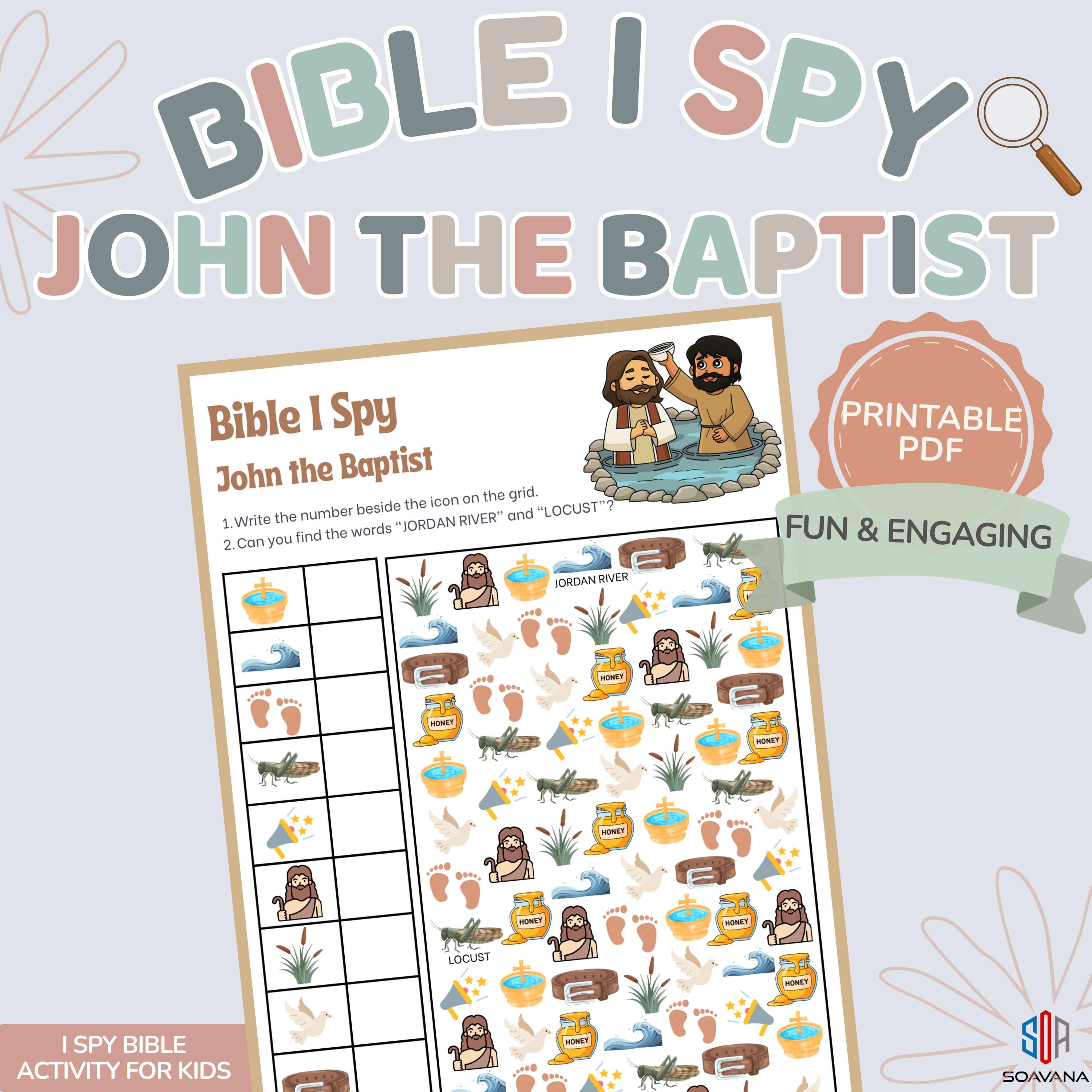 Bible I Spy John the Baptist Printable Kids Activity Jesus Baptism ...