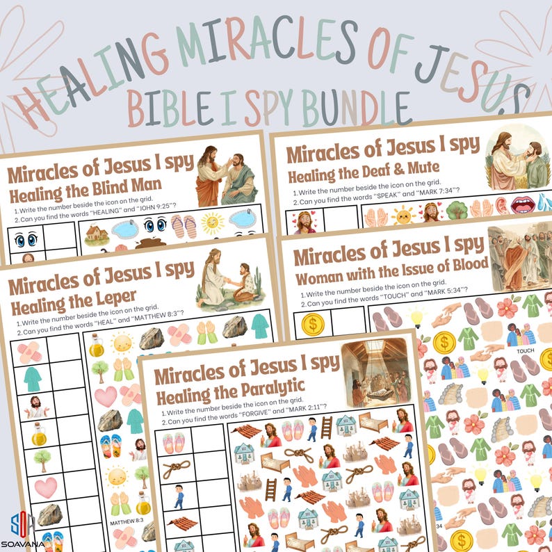 Bible I Spy Healing Miracles of Jesus Bundle Printable Kids Activity ...