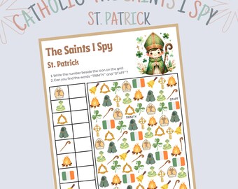 Catholic Bible I Spy St. Patrick Printable|St Patrick Activity Page for Kids|Catholic Saints Worksheet|St. Patrick's Day Catholic Printable