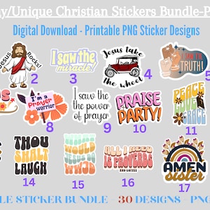 30 Unique and Funny Christian Printable Stickers PNG,Printable Religious Stickers Bundle,Digital Bible stickers,Christian Jesus God Stickers