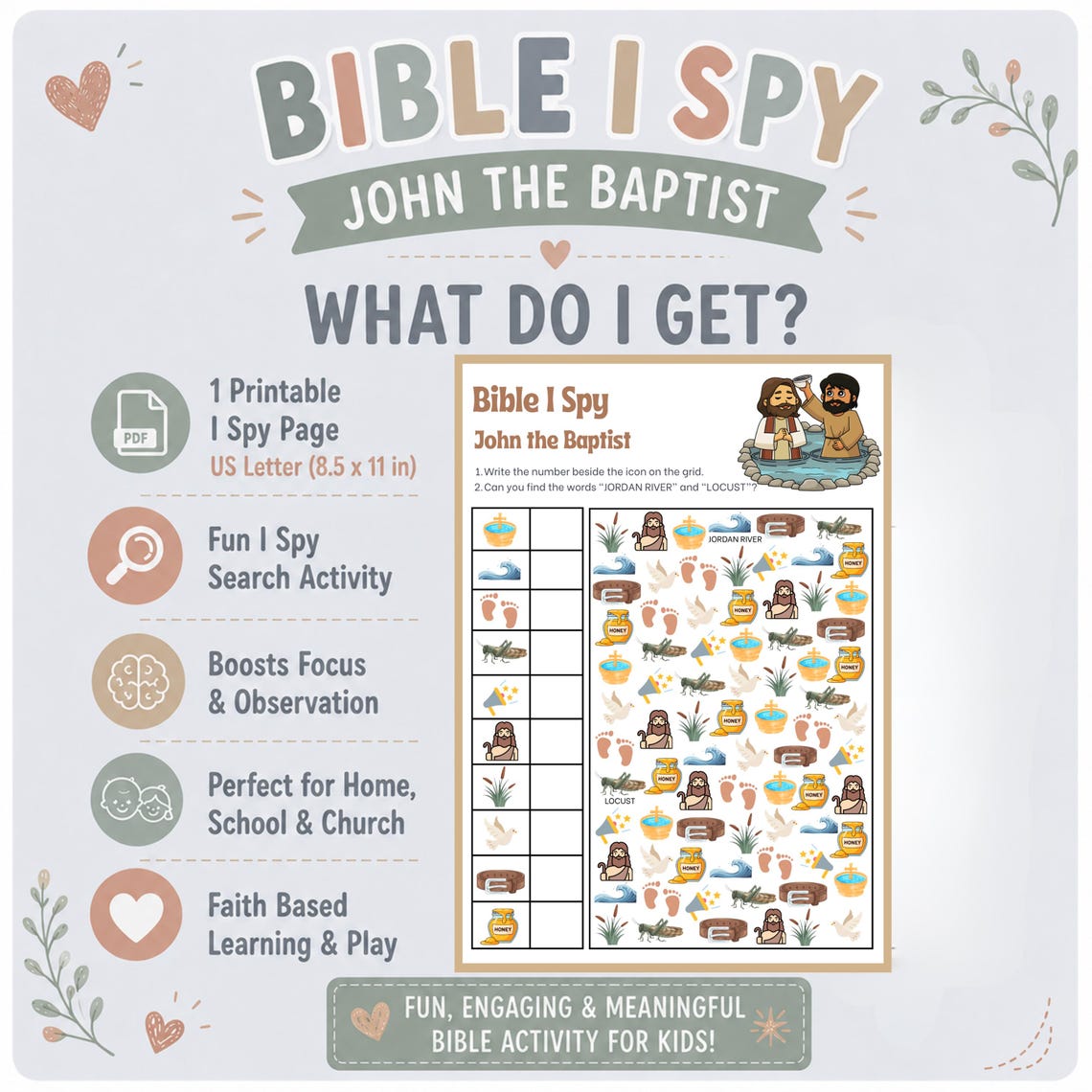 Bible I Spy John the Baptist Printable Kids Activity Jesus Baptism ...