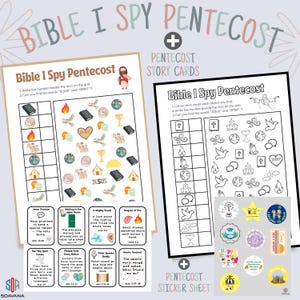 Bíblia de Pentecostes I Spy Pacote para impressão – Atividade cristã para crianças, cartões com história da ressurreição, adesivos do Espírito Santo, jogo da escola dominical em PDF