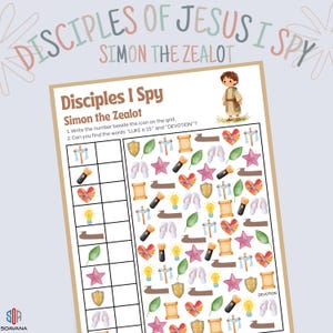 Bible I Spy Simon the Zealot Disciple of Jesus | Christian Kids Activity Printable | Sunday School & Homeschool Bible Game I Spy Worksheet