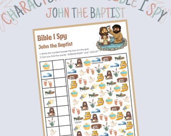 John the Baptist I Spy Printable|Bible Activity for Kids| Sunday School Worksheet | Christian Learning | Baptism of Jesus | Bible Story Game