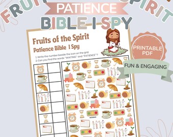 Fruit of the Spirit Patience Bible I Spy Printable for Kids | Christian Character Building Activity | Sunday School Worksheet