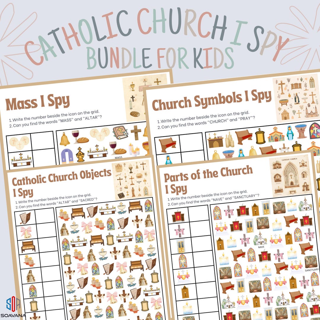Catholic Church I Spy Bundle for Kids (4 Pack) | Mass, Church Symbols ...