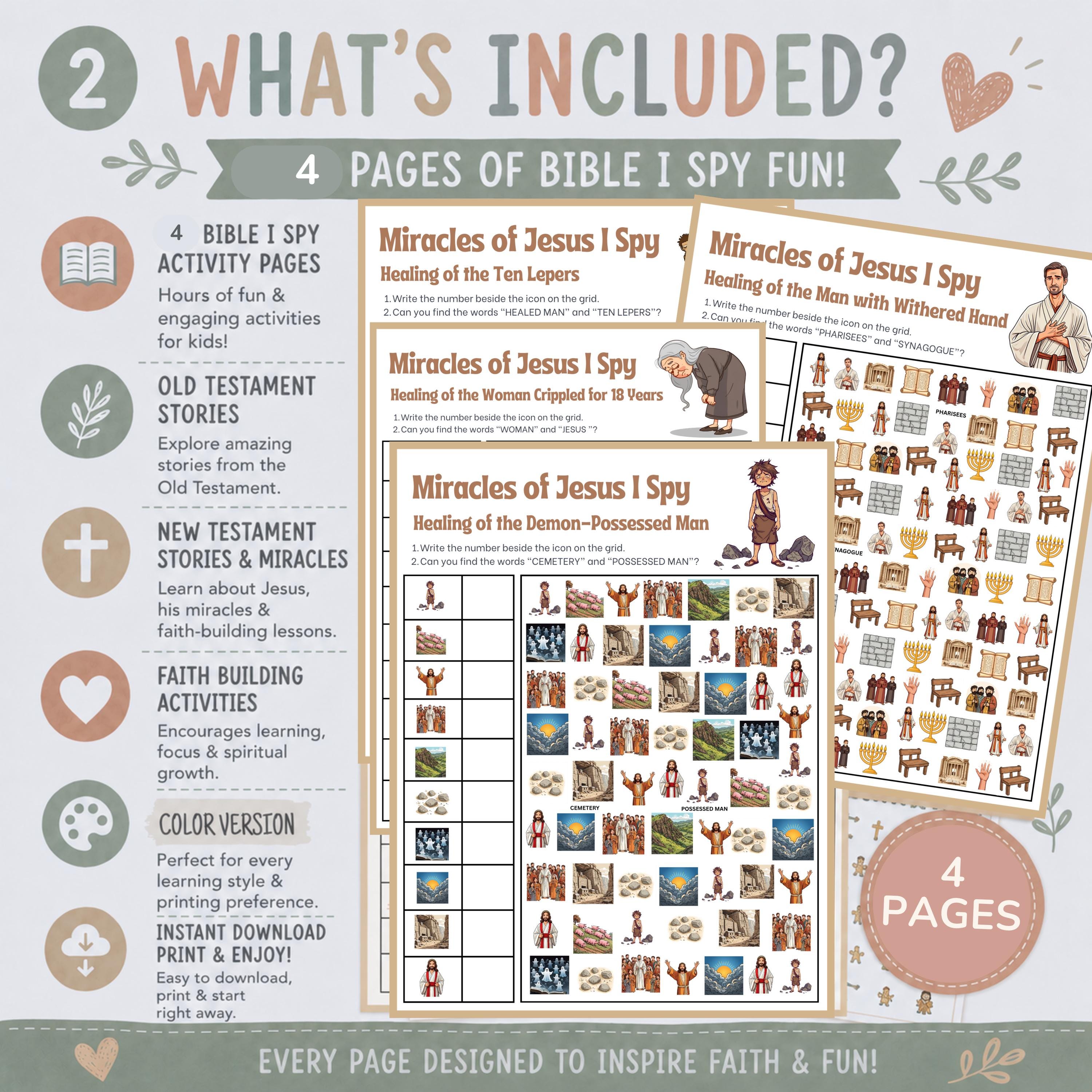 Miracles of Jesus Bible I Spy Bundle for Kids | 4 Christian Printable ...
