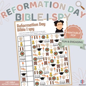 Reformation Day I Spy Activity | Martin Luther Printable for Kids | Lutheran Christian Worksheet