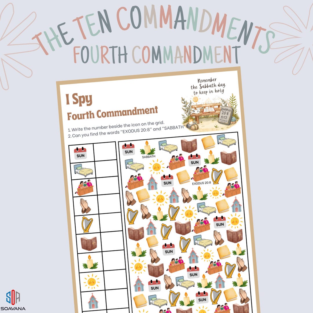 Bible I Spy Fourth Commandment Printable Kid|catholic Church Activity ...