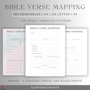 Peut inclure: Feuilles de travail imprimables de cartographie de versets bibliques en pastel et en noir et blanc. Les feuilles de travail comprennent des sections pour le verset, le point de vue de Dieu, le contexte, la réflexion et les idées, l'application à la vie, le résumé, les traductions, les références croisées, l'étude des mots, les mots-clés, les définitions, le point de vue de l'homme, la réflexion et les idées, la prière et la vie.