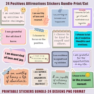 24 Positive Affirmations Stickers Printable PNG,Words Of Affirmations Sticky Notes Mental Health,Encouraging Stickers,Motivational Stickers