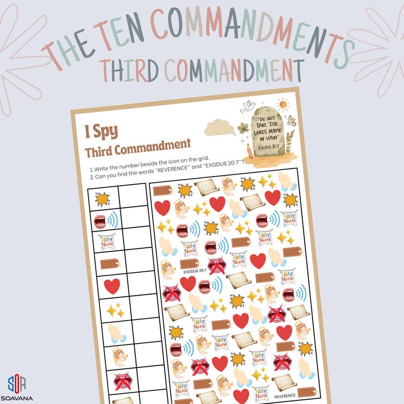 Bible I Spy Third Commandment Printable Kid|catholic Church Activity ...