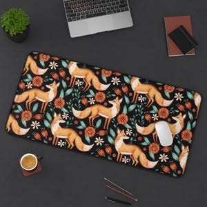 Cottagecore Fox Desk Mat: Neoprene Cozy Workspace Decor