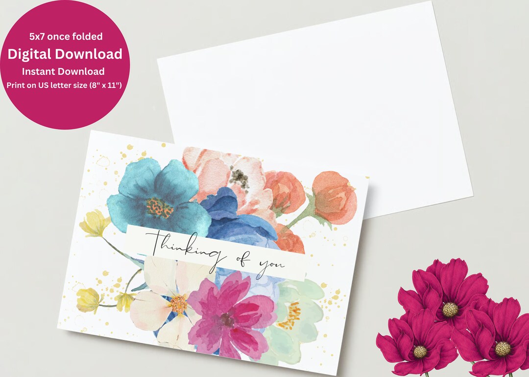 Printable Thinking of You Floral Greeting Card, Digital Download ...