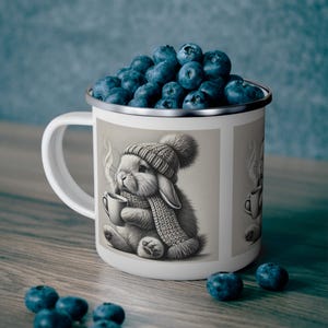 Kaninchen Camping Becher: 12 Unzen Edelstahl Emaille Becher, Geschenk für Naturliebhaber