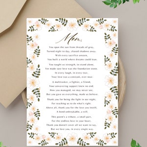 Happy Mothers Day Gedicht Karte, Gedicht für Mama, Blanko Karte, Original, Muttertag Grußkarte, Instant Download, Geschenke, Printable