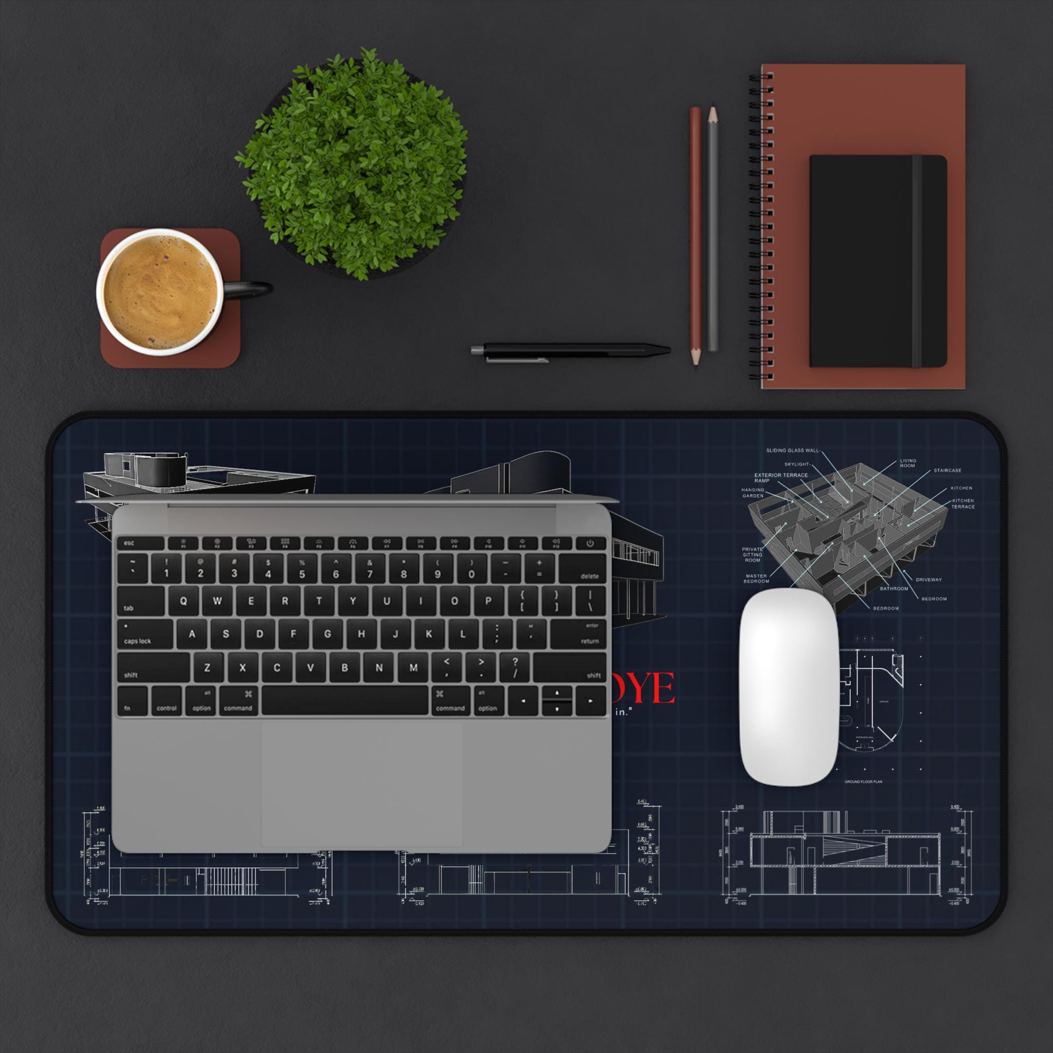 Blueprint Table Mat Villa Savoye Blueprint Desk Mat: Modern Architecture Office Decor - Etsy
