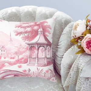 Pink French Toile Pattern Throw Pillow