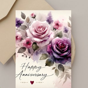 Tarjeta de aniversario imprimible floral - Descarga instantánea - Imprimible