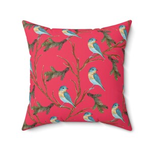 Whimsical Green and Cherry-Red Bird Throw Pillow